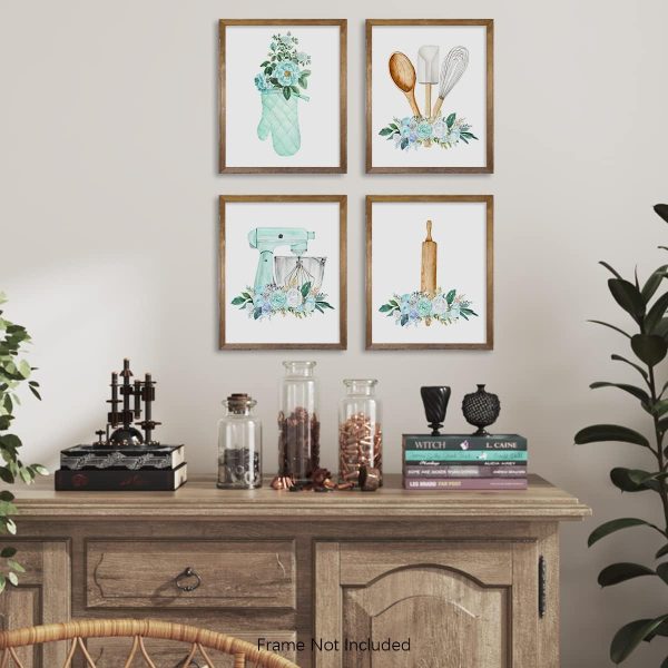 61PDQSg2J-L._AC_SL1200_.jpg for Cooks and Chefs - Retro Modern Turquise Cyan Flower Kitchen Signs