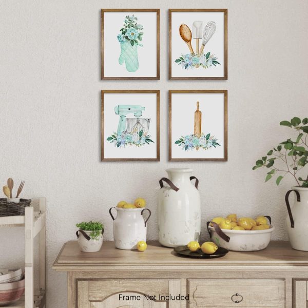 61SgbNAYbAL._AC_SL1200_.jpg for Cooks and Chefs - Retro Modern Turquise Cyan Flower Kitchen Signs