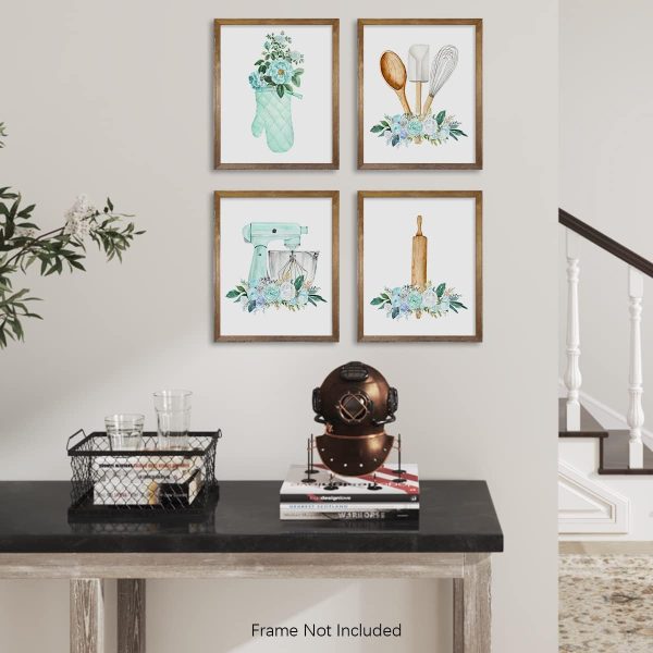 61VGac9JMbL._AC_SL1200_.jpg for Cooks and Chefs - Retro Modern Turquise Cyan Flower Kitchen Signs