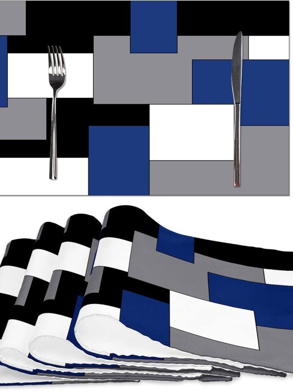 Black White Placemats of 4 Geometric Square Table Place Mats Waterproof Burlap