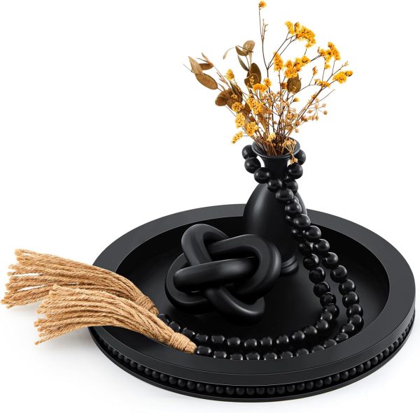 713fydtlhL._AC_SL1500_.jpg 3 Pcs Coffee Table Decor Include 12in Black Wooden Serving Tray Wood