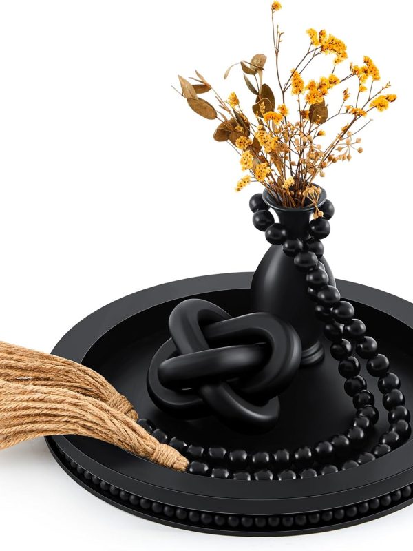 3 Pcs Coffee Table Decor Include 12in Black Wooden Serving Tray Wood