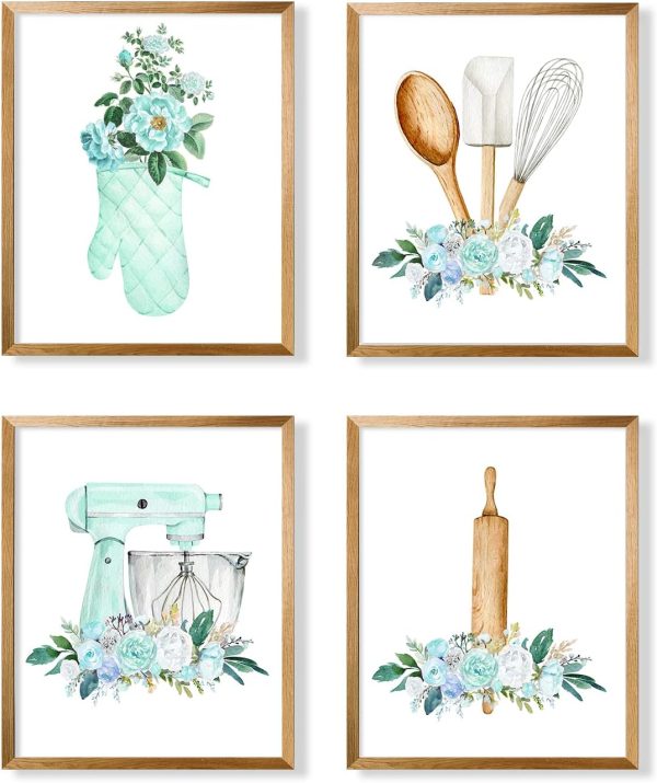 714amzQ6JdL._AC_SL1500_.jpg for Cooks and Chefs - Retro Modern Turquise Cyan Flower Kitchen Signs