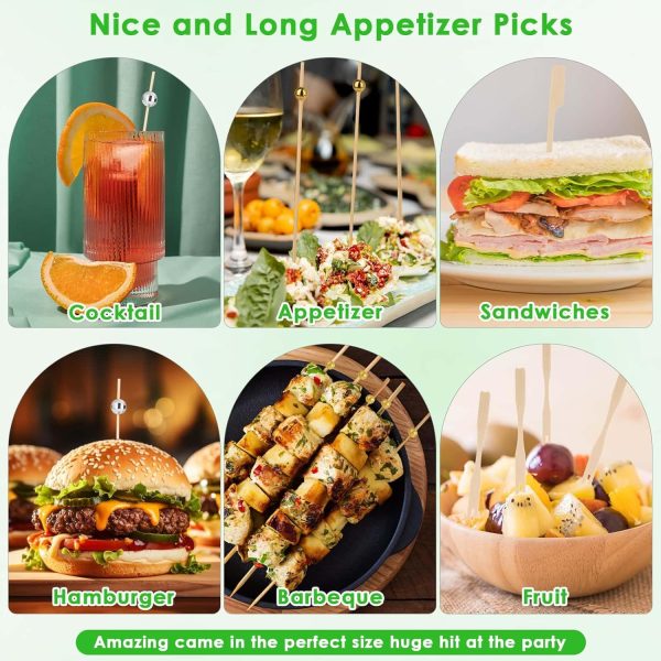400PCS Cocktail Picks Sublaga 4.7" Eco-friendly Natural Bamboo Ball Food Picks Fancy