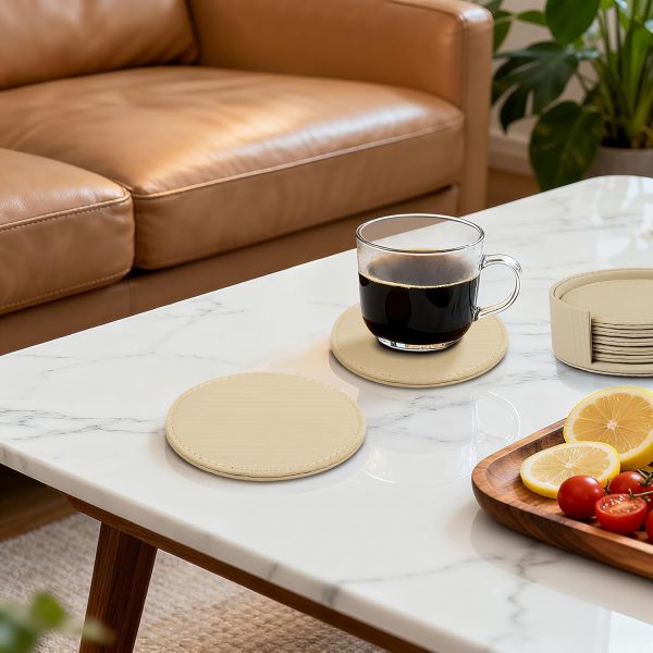 6 Pcs Premium Leather Coasters with Holder Tabletop Protection Coffee Table &