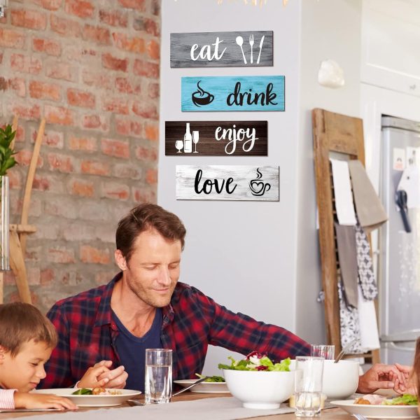 4 Pcs Farmhouse Kitchen Wall Decor Eat Drink Enjoy Love Rustic Wood