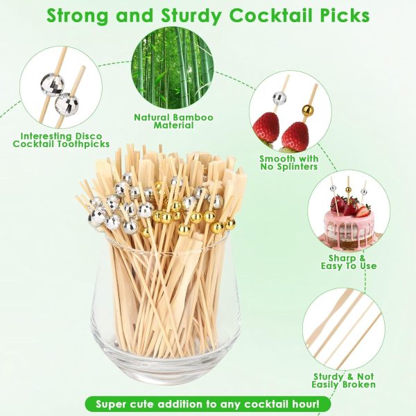 400PCS Cocktail Picks Sublaga 4.7" Eco-friendly Natural Bamboo Ball Food Picks Fancy