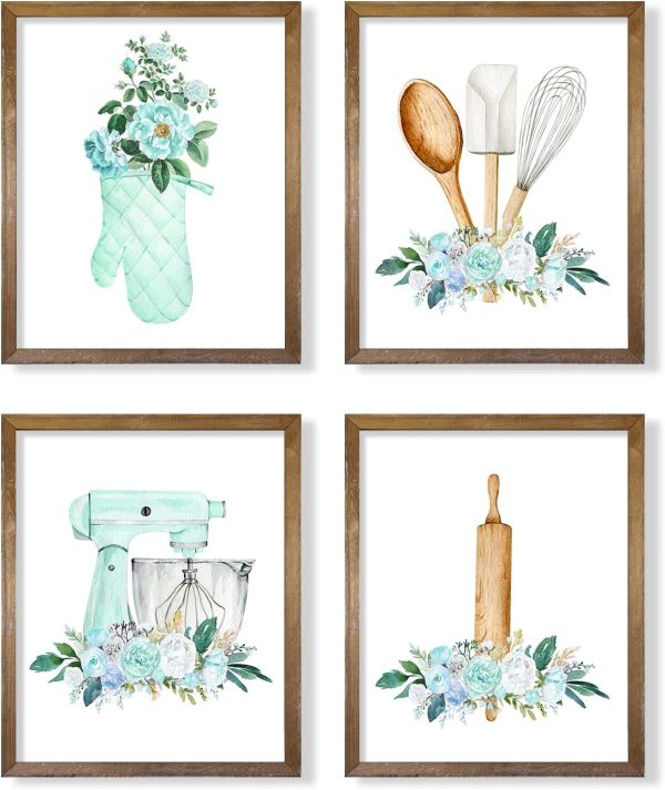 71PlH89nclL._AC_SL1500_.jpg for Cooks and Chefs - Retro Modern Turquise Cyan Flower Kitchen Signs