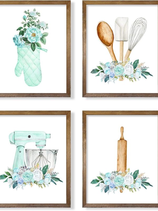 for Cooks and Chefs - Retro Modern Turquise Cyan Flower Kitchen Signs