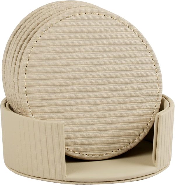 6 Pcs Premium Leather Coasters with Holder Tabletop Protection Coffee Table &