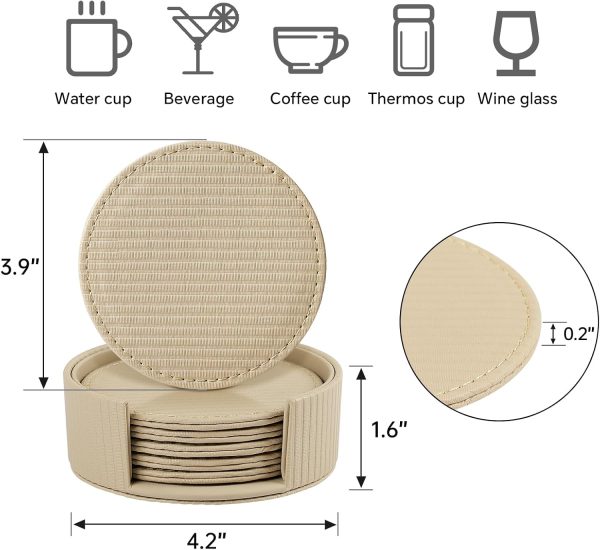 6 Pcs Premium Leather Coasters with Holder Tabletop Protection Coffee Table &