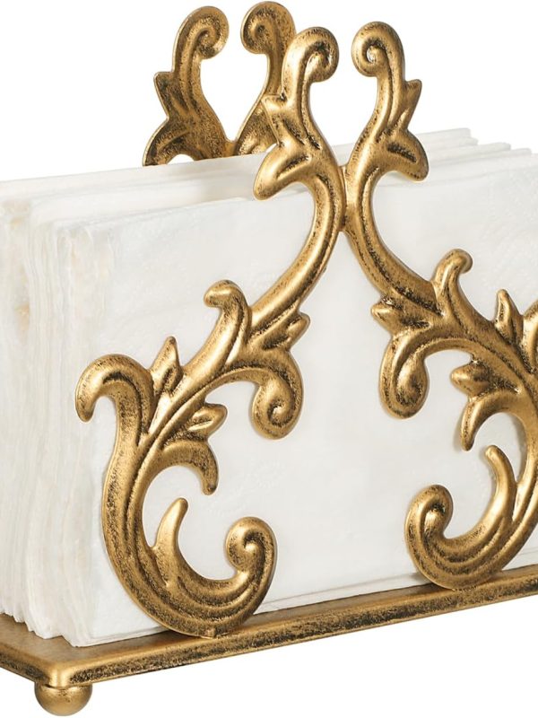 Gold Napkin Holders for Table, Metal Kitchen Napkin Paper Organizer, Upright Tissue