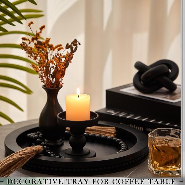71mjm3GEnYL._AC_SL1500_.jpg 3 Pcs Coffee Table Decor Include 12in Black Wooden Serving Tray Wood