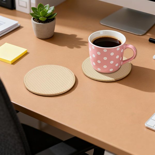 6 Pcs Premium Leather Coasters with Holder Tabletop Protection Coffee Table &