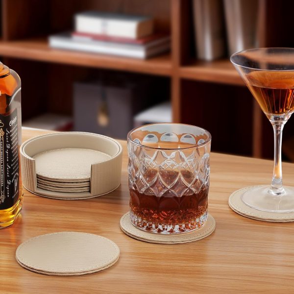 6 Pcs Premium Leather Coasters with Holder Tabletop Protection Coffee Table &