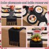 6 Black Placemats and Table Runner 15 Inch Round Braided Place Mats