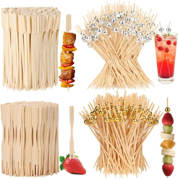 400PCS Cocktail Picks Sublaga 4.7" Eco-friendly Natural Bamboo Ball Food Picks Fancy