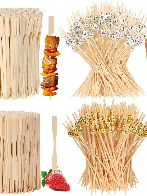 400PCS Cocktail Picks Sublaga 4.7" Eco-friendly Natural Bamboo Ball Food Picks Fancy