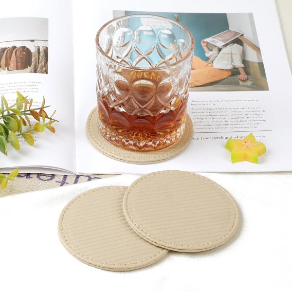 6 Pcs Premium Leather Coasters with Holder Tabletop Protection Coffee Table &
