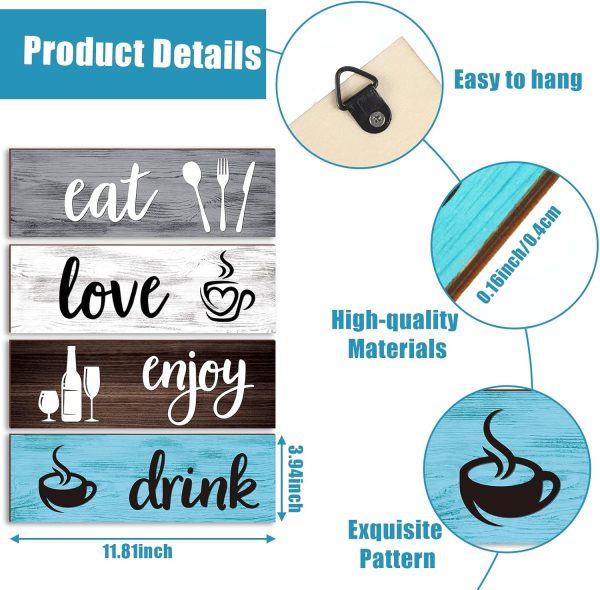 4 Pcs Farmhouse Kitchen Wall Decor Eat Drink Enjoy Love Rustic Wood