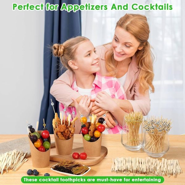 400PCS Cocktail Picks Sublaga 4.7" Eco-friendly Natural Bamboo Ball Food Picks Fancy