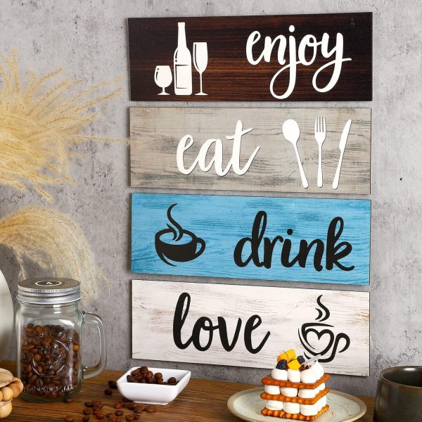 4 Pcs Farmhouse Kitchen Wall Decor Eat Drink Enjoy Love Rustic Wood