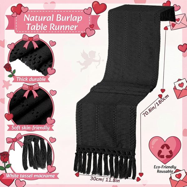 6 Black Placemats and Table Runner 15 Inch Round Braided Place Mats