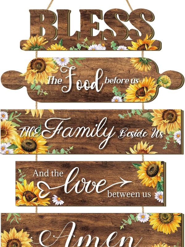 Kitchen Wall Decor Bless The Food Before Us Sign Farmhouse Wooden Signs