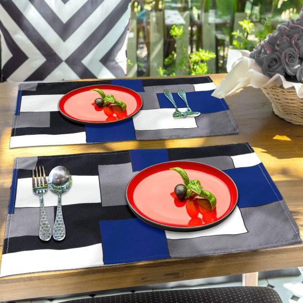Black White Placemats of 4 Geometric Square Table Place Mats Waterproof Burlap