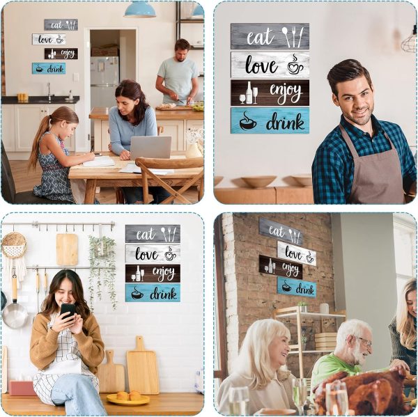 4 Pcs Farmhouse Kitchen Wall Decor Eat Drink Enjoy Love Rustic Wood