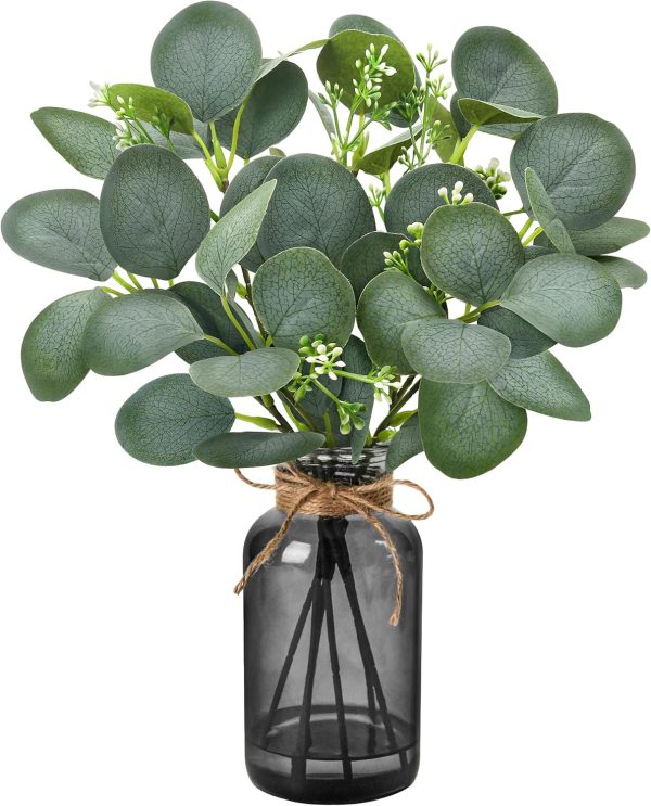 81tkANz3mwL._AC_SL1500_.jpg 13.5" Fake Plants for Black Bathroom Decor Artificial Eucalyptus Stems in Black